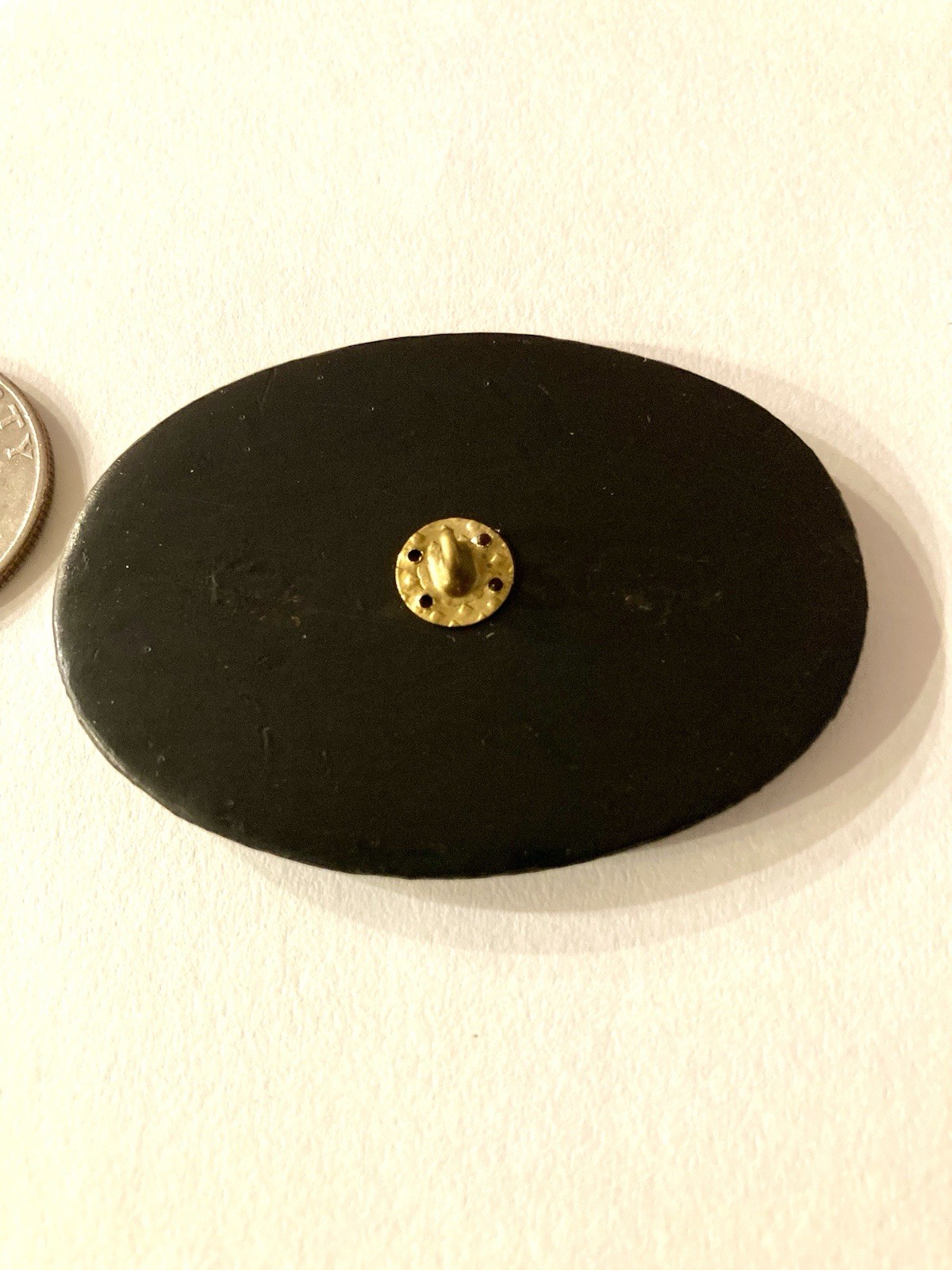 Vintage Oval Painted Button Black ,Red Floral Pattern Gold Trim One Large Button