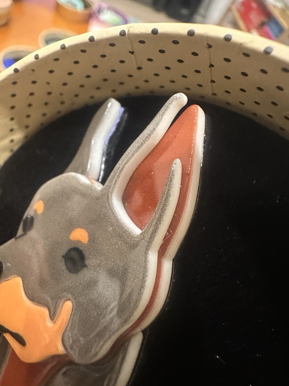 Erstwilder Patrick Pinscher Doberman Dog Head Resin Acrylic Brooch IMPERFECT