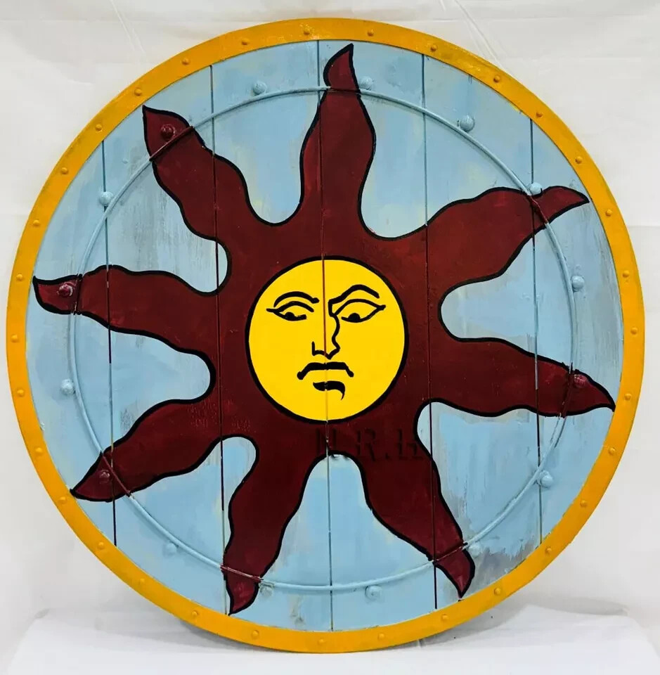 Sunlight Battleworn Shield – Cosplay Display LARP Reenactment -Wall Hanging-24″