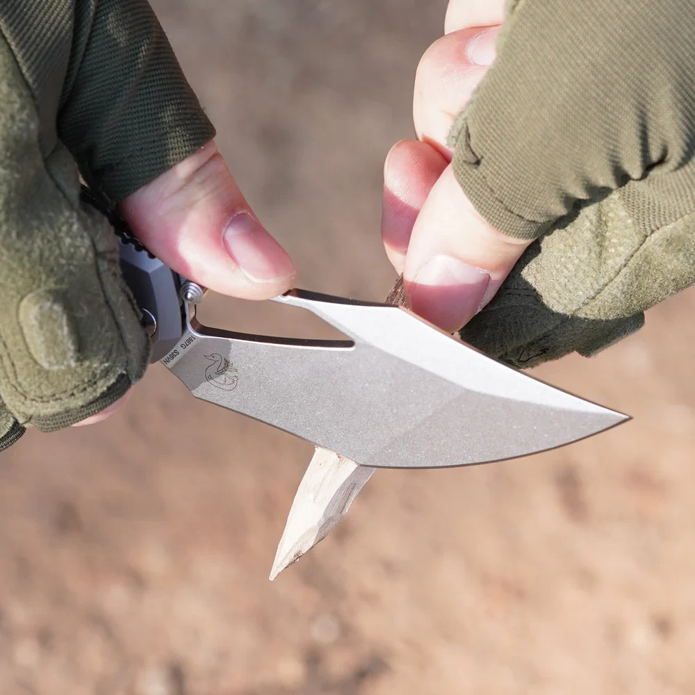 Artisan Dark Wing Folding Knife 3.63″ S35VN Steel Blade Gray Titanium Handle