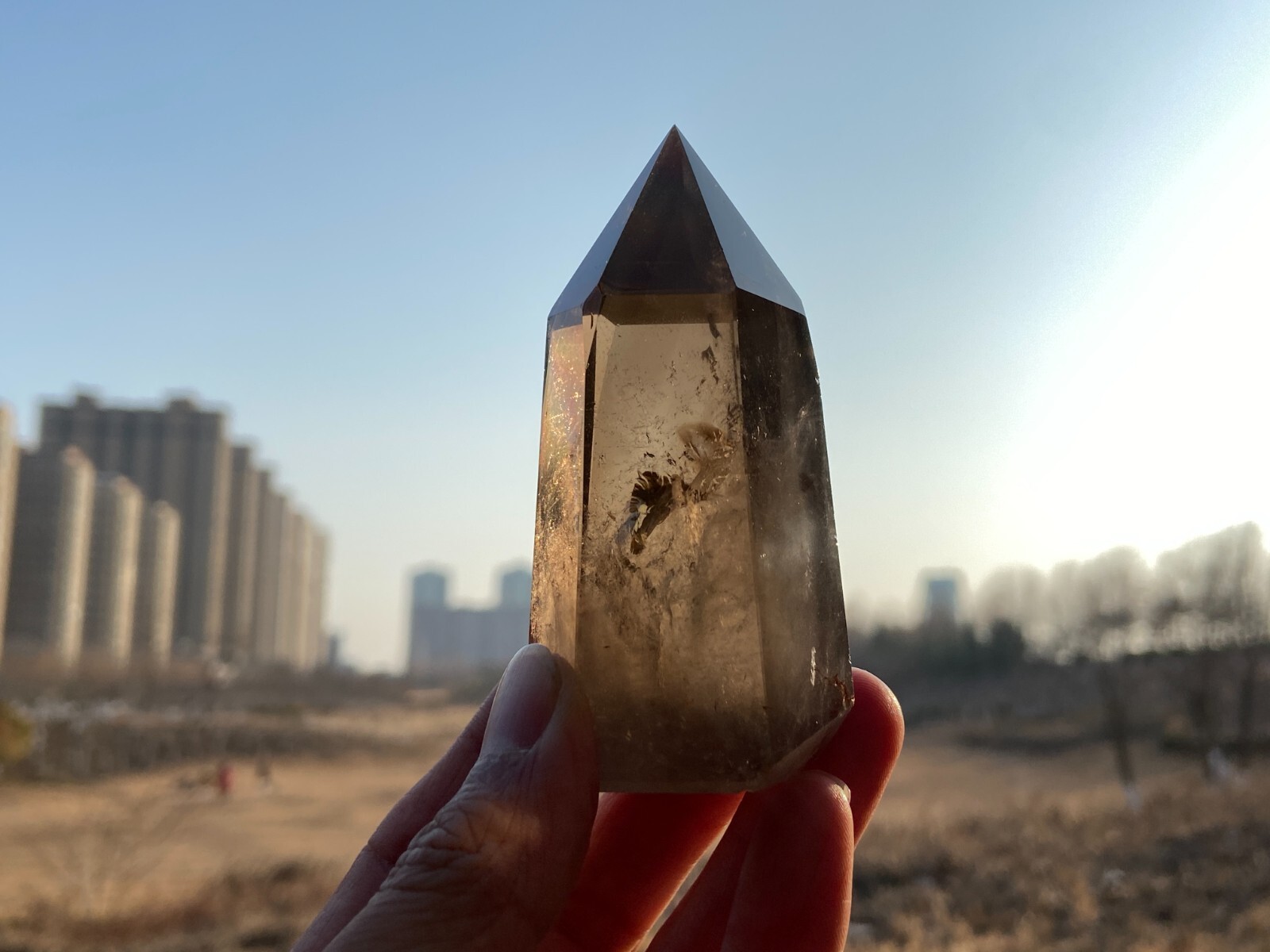 0.33LB TOP! Natural smoky quartz obelisk crystal wand point tower reiki healing