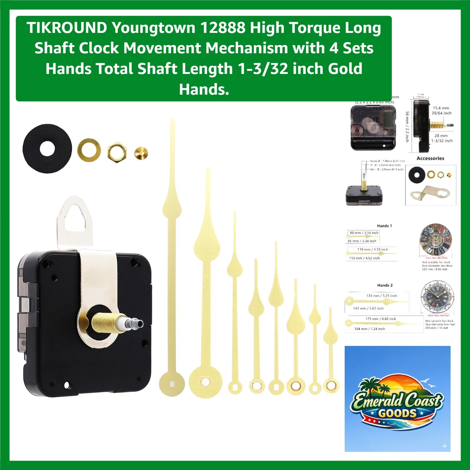 Modern High Torque Clock Movement for Stylish DIY Projects – Gold Hands Included