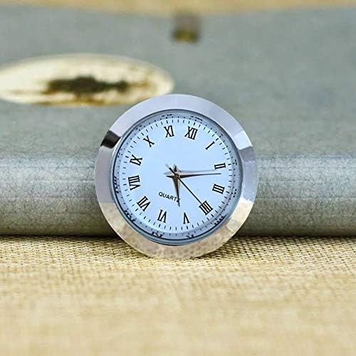 Mini Clock Insert 1-1/2 Inch, Roman Numerals, Silver Bezel, White Face