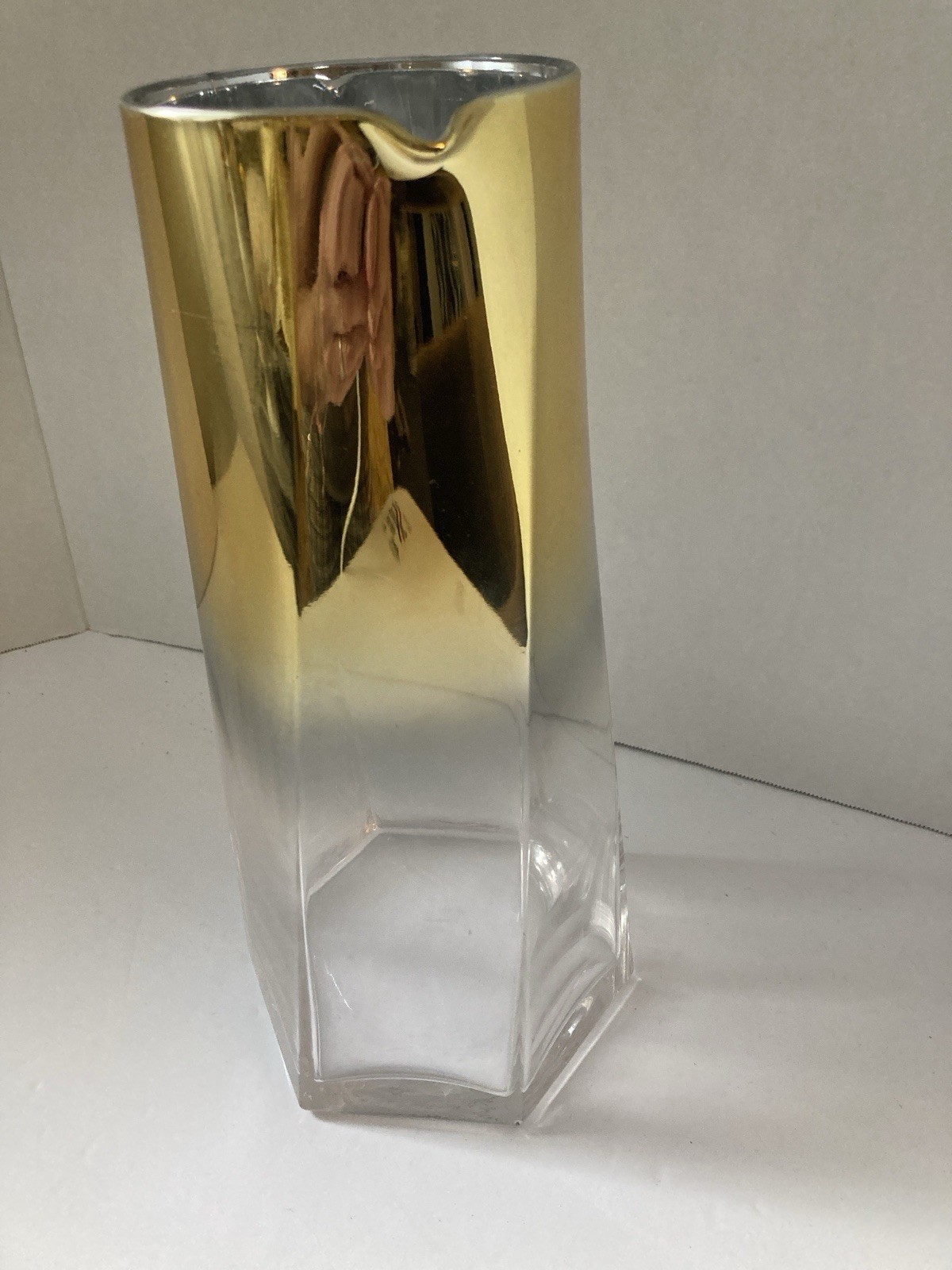 Modern Glass Gold Ombré Pitcher/Decanter 6 Sided 10in Geometric Design