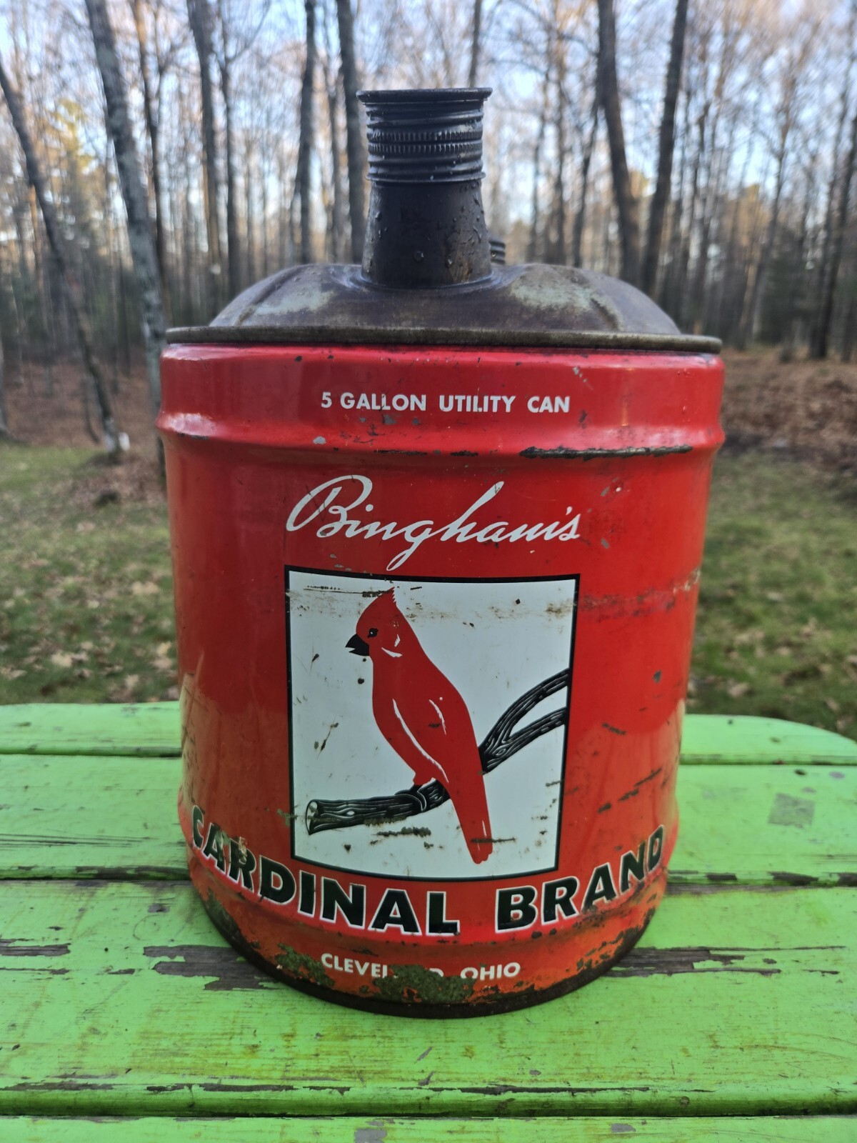 Vintage Binghams Cardinal Brand 5 Gal. Gas Can Cleveland Ohio