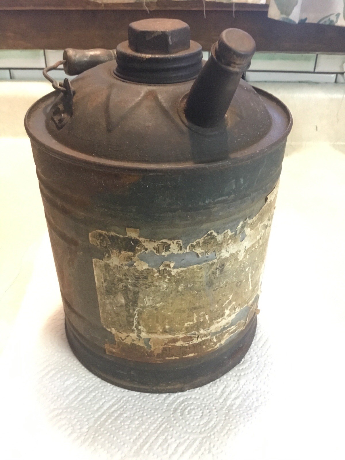 Vintage CANCO Galvanized Steel Gas Can Wood Handle Works Hardware Kentucky