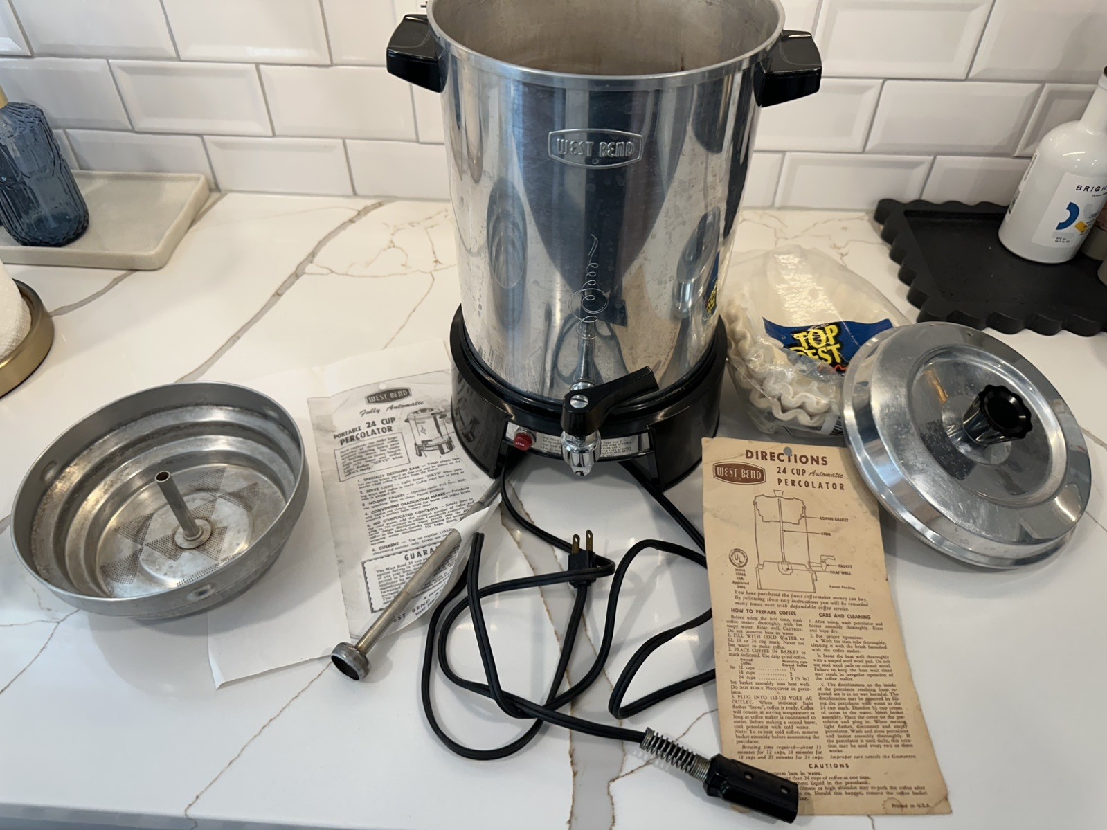Vintage West Bend 24-Cup Stainless Steel Auto Percolator Coffee Maker w/ Spout