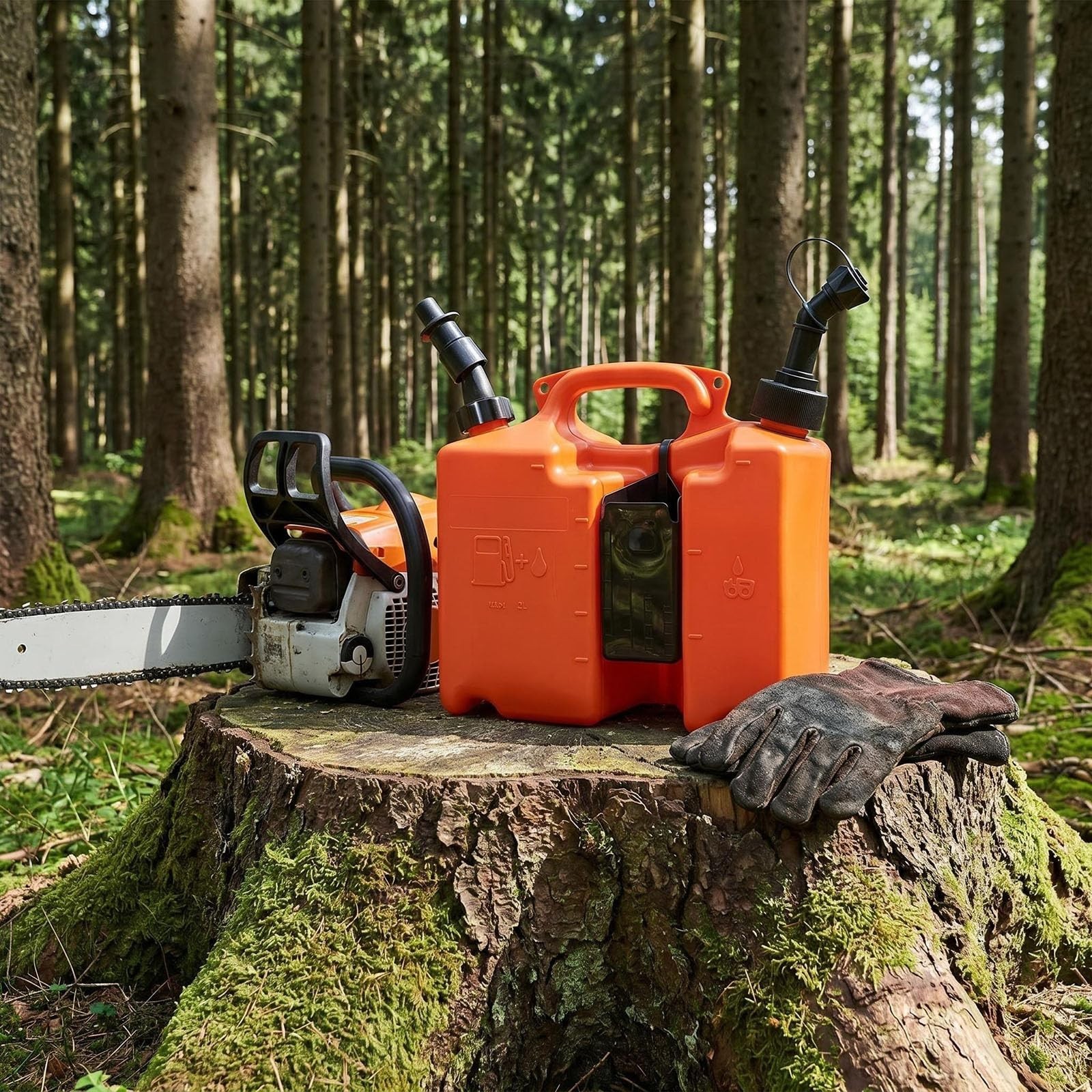 5L Fuel Container & 3L Oil Can with 2 Nozzles for Chainsaws, Garden Tools