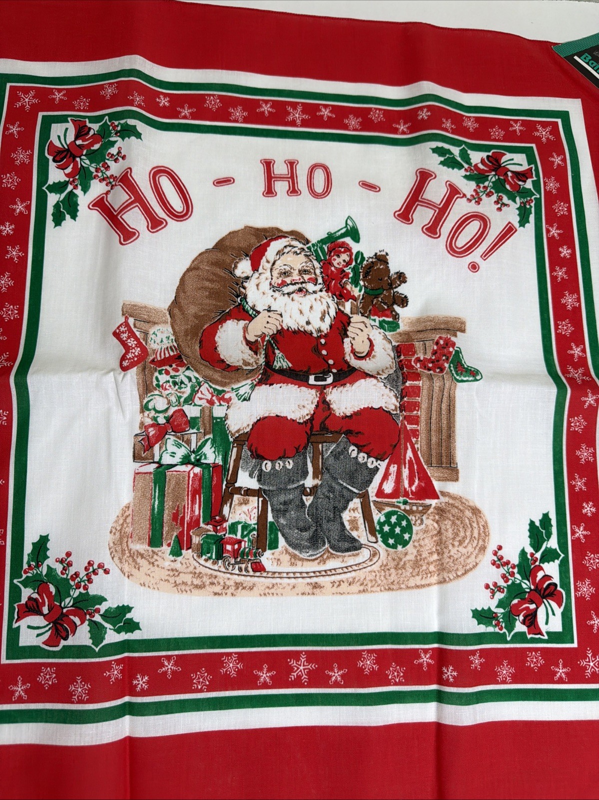 Vintage NWT Bandanna Brand Christmas Ho-Ho-Ho Santa Handkerchief Multicolor 21”
