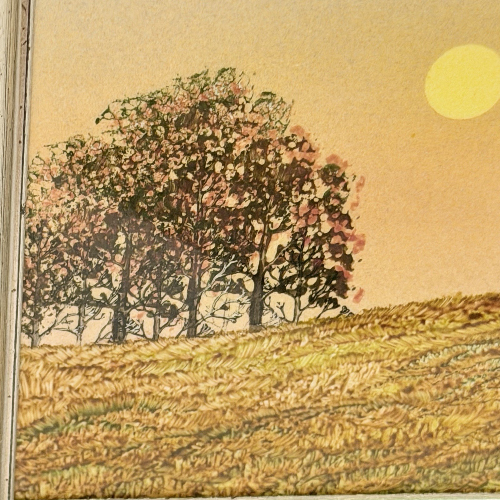 Frank S. Wilson Hand Painted Ceramic Tile Wall Art Moon Landscape Lodge USA VTG