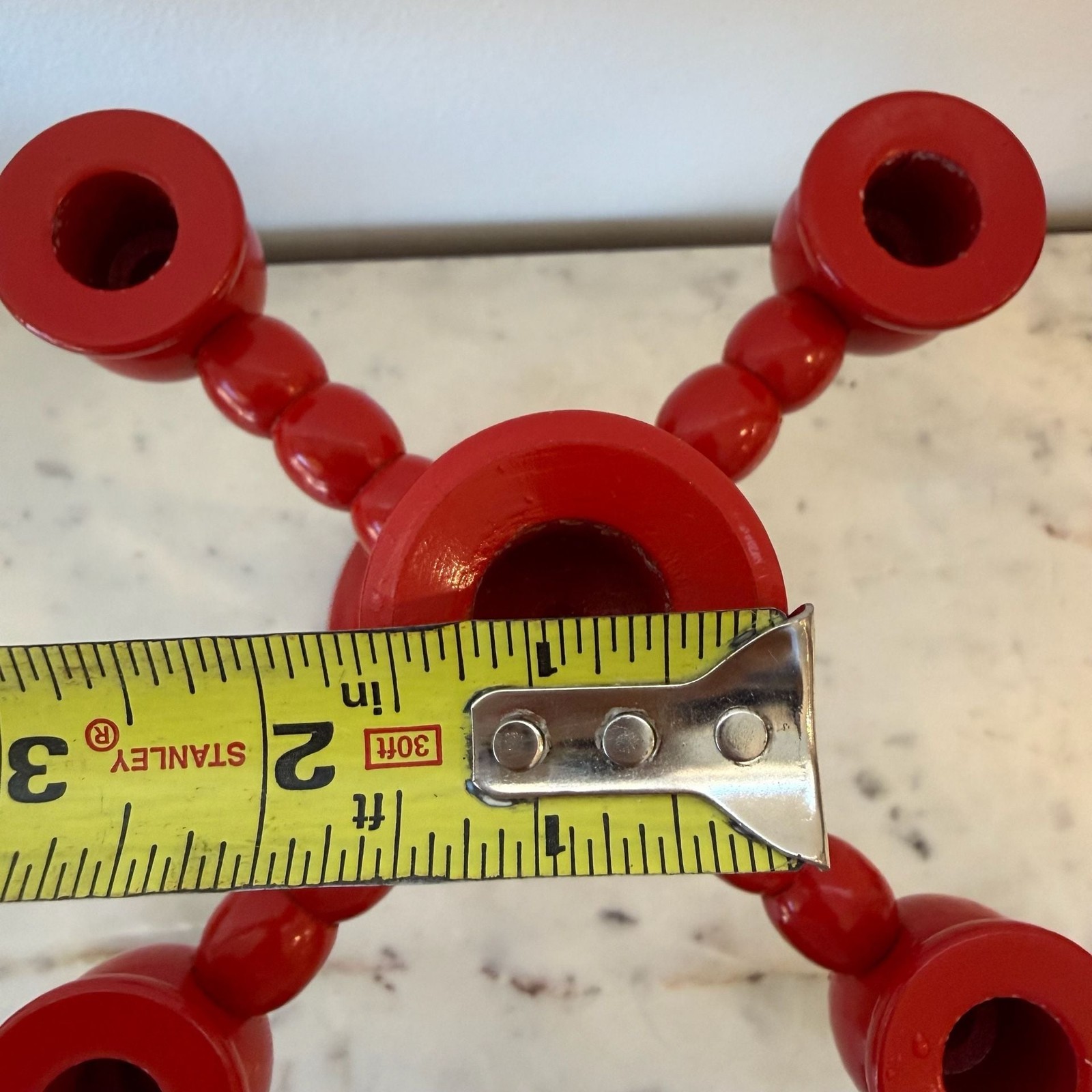 MCM Scandinavian Red Bobbin Candelabra Swedish Folk Art 5 Arm Candle Holder