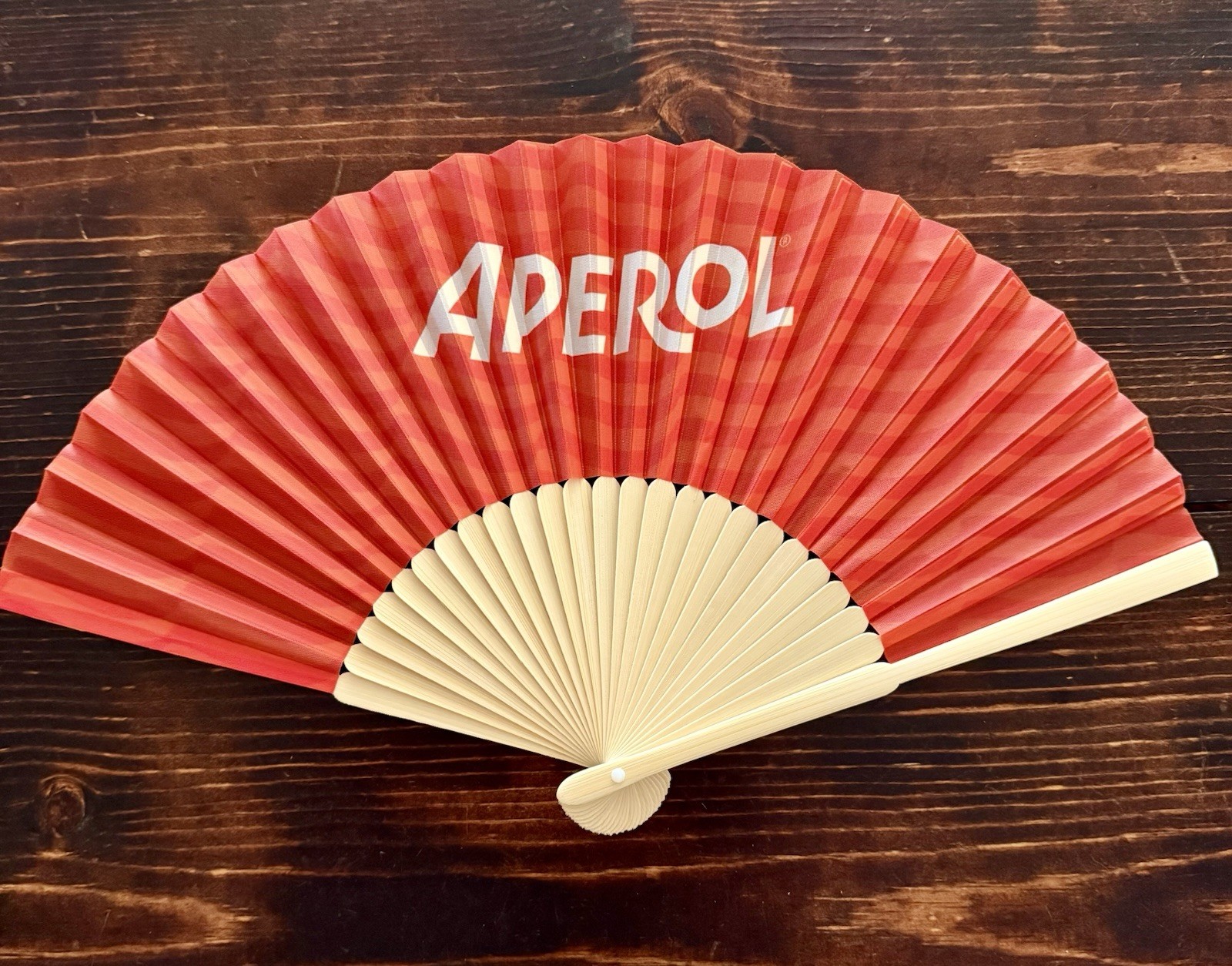 Aperol Spritz Hand Fan Wood and Fabric *Brand New*