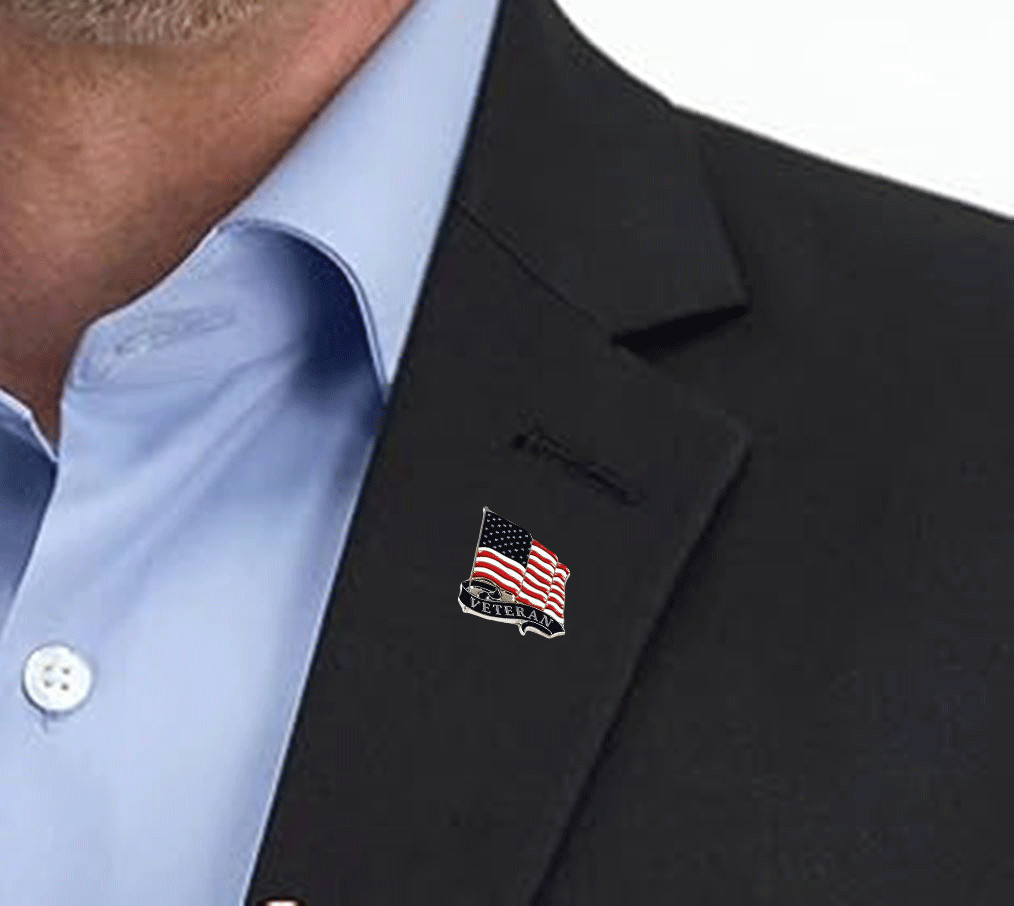 Deluxe Silver Veteran USA flag hat lapel pin Veteran’s Day Military LPH7324SLV
