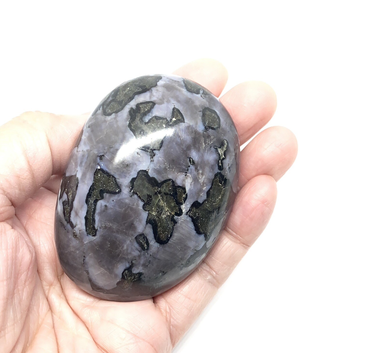 Indigo Gabbro (Mystic Merlinite) Palm Stone From Madagascar 181g Reiki