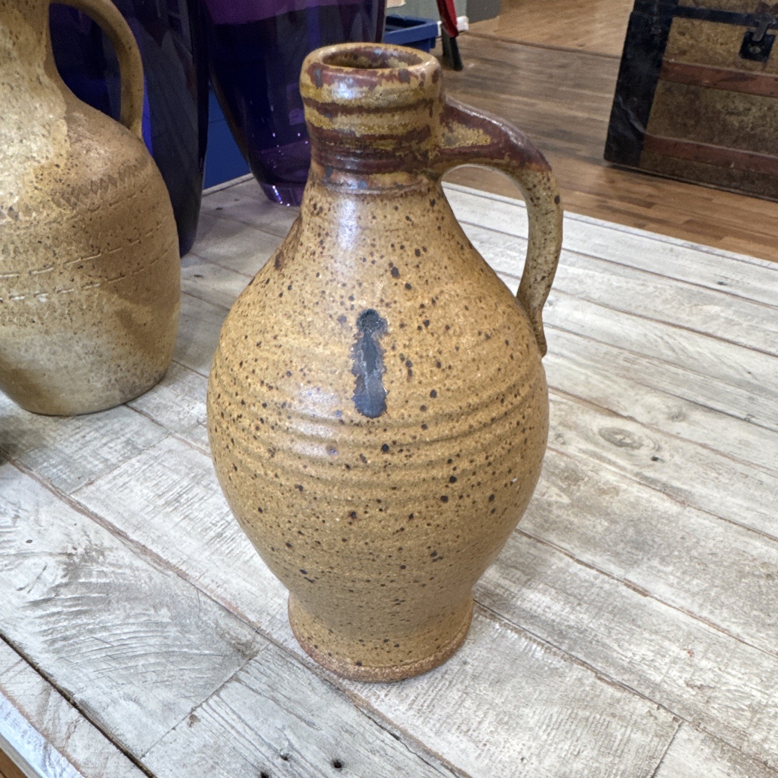 Brown/Tan Speckled Glazed Stoneware Jug w/ Handle, 1 Gal, 9 in