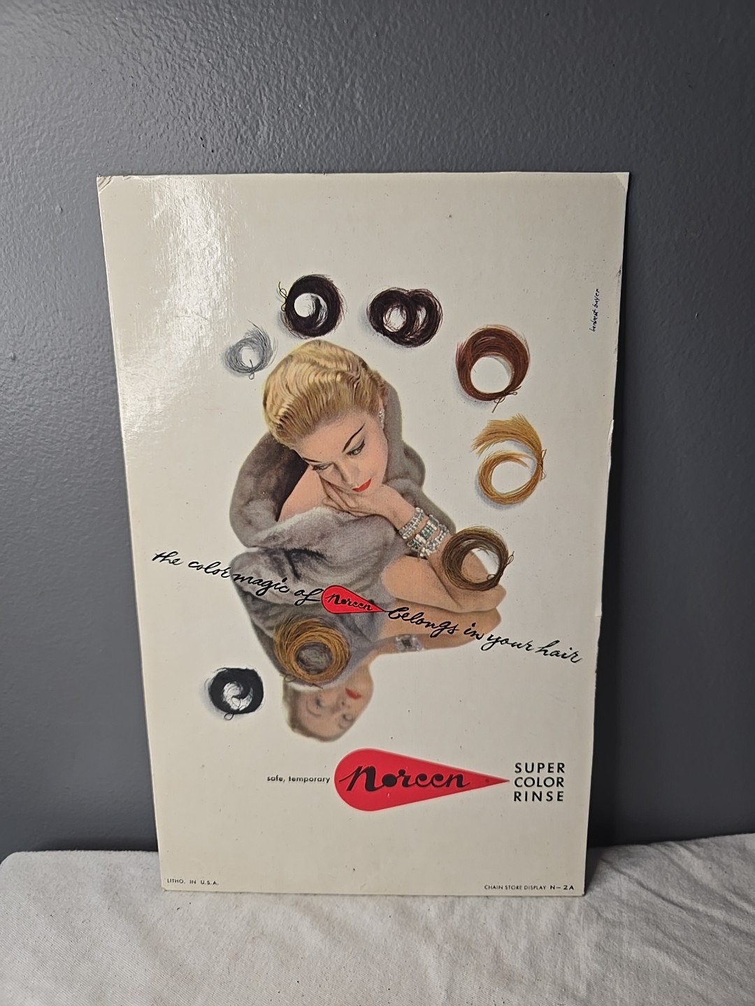 Vintage Original c1950-60s Noreen Hair Color Store Display Counter Sign