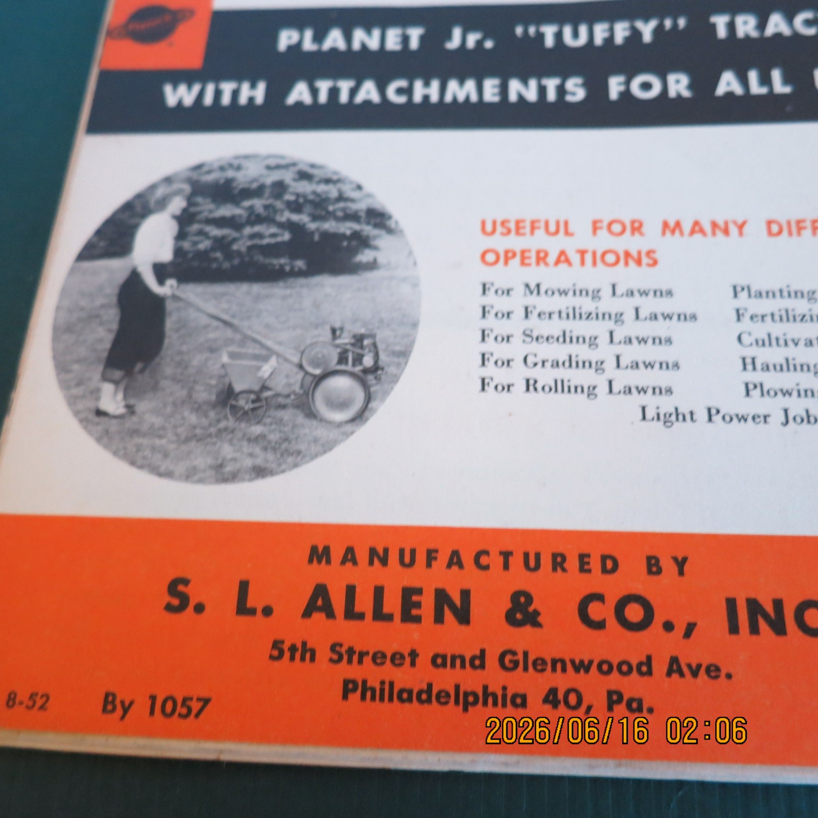 Planet Jr. Catalog #20 Tractors & Power Units 1952 Tuffy Supplement