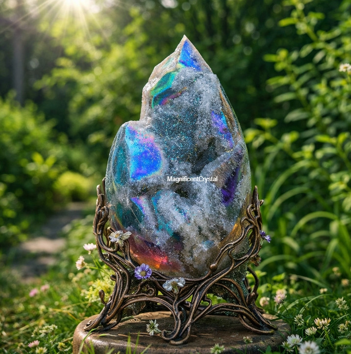 Natural Rainbow Angel Aura Sphalerite Titanium Flame Tower Healing Crystal Stone