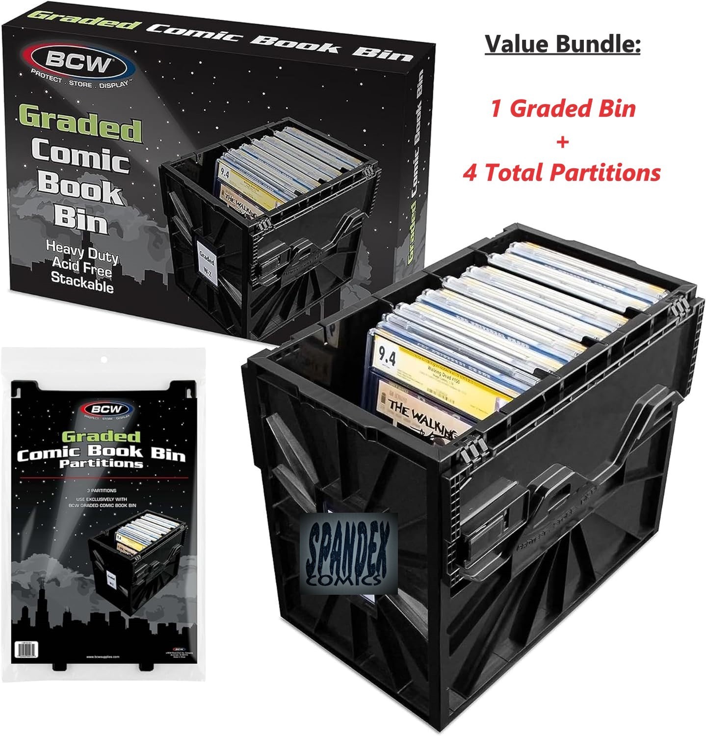 BCW Plastic Black CGC Graded Comic Book Box Bin w 4 Partitions VALUE BUNDLE