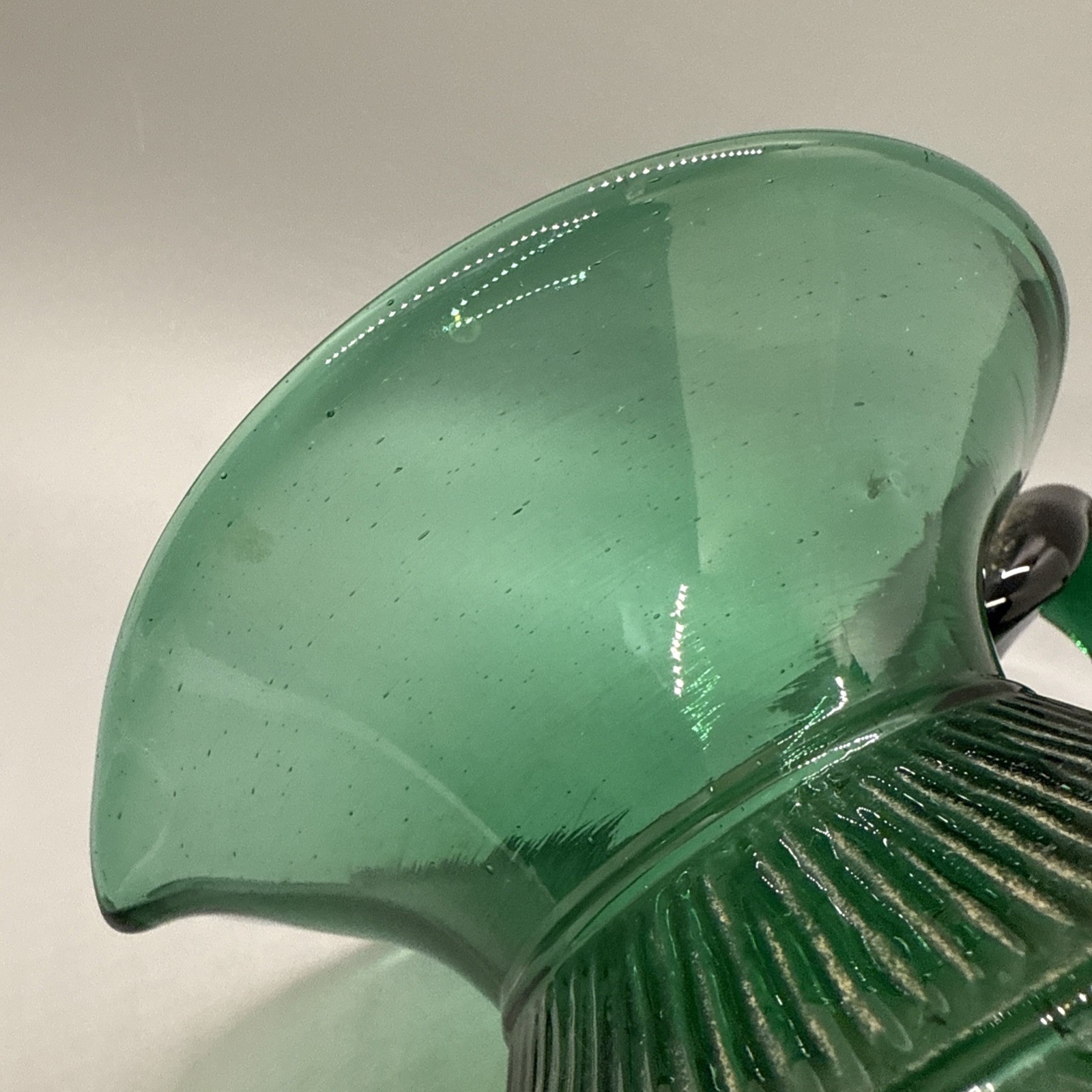 Glass Clevenger 3 Mold Pitcher Stoddard Pattern Green Amberina Ombré 6.75×5”