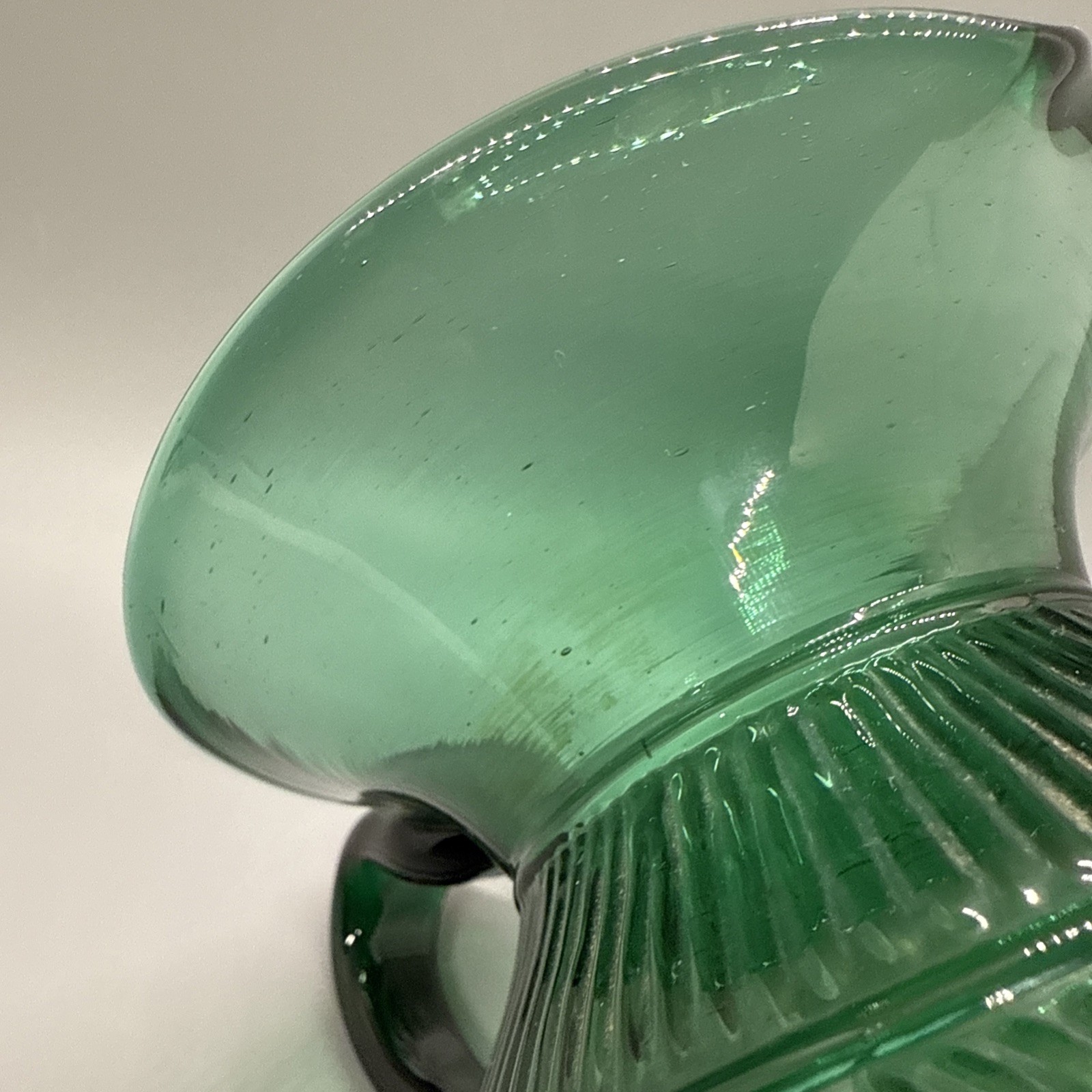 Glass Clevenger 3 Mold Pitcher Stoddard Pattern Green Amberina Ombré 6.75×5”