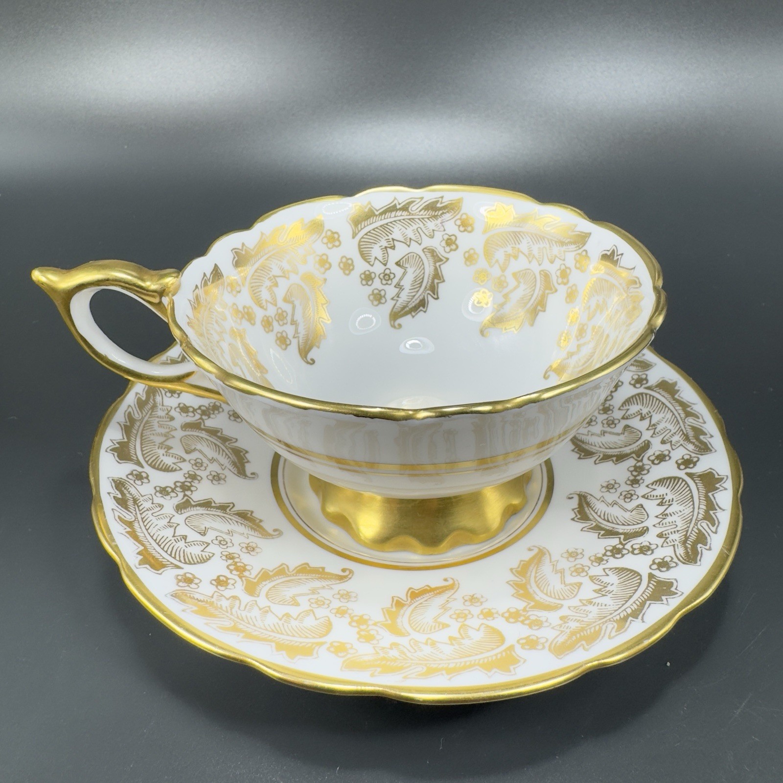 Royal Stafford Fine Porcelain China Teacup And Saucer England Heavy Gold Pattern