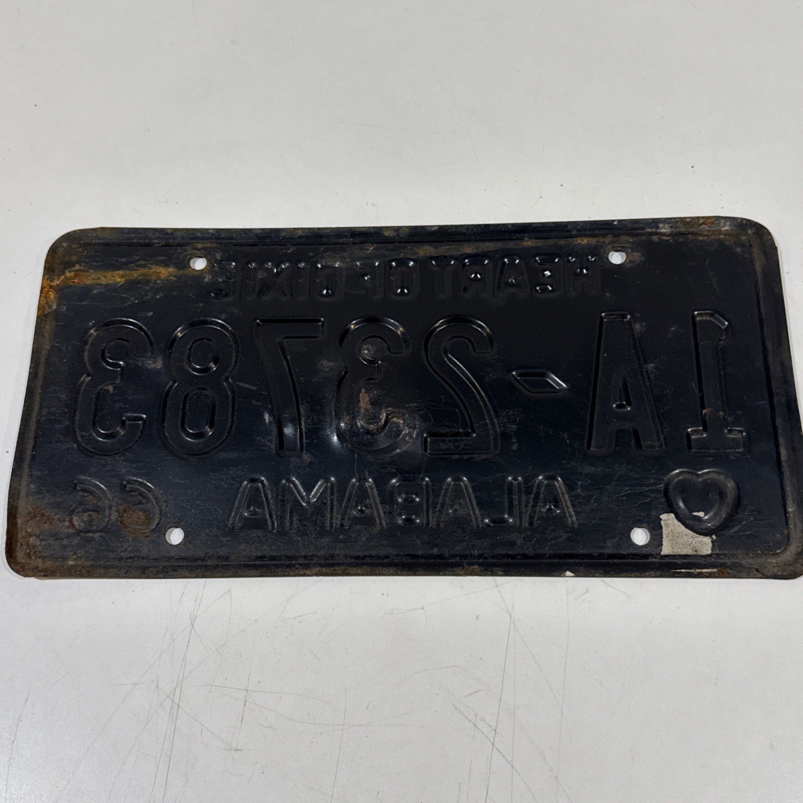 Vintage 1966 Alabama Heart of Dixie License Plate Tag Black & White Original