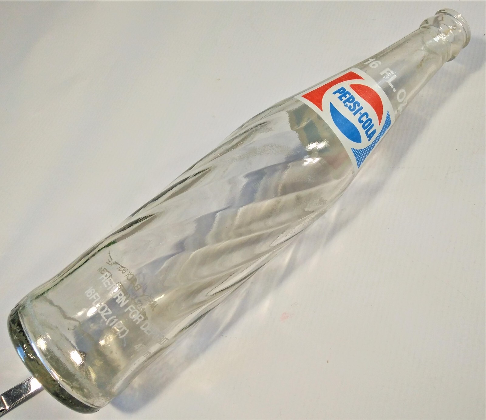 Pepsi-Cola Bottle 16 Oz One Pt Return For Deposit Money Back Soda Pop Clear Vtg
