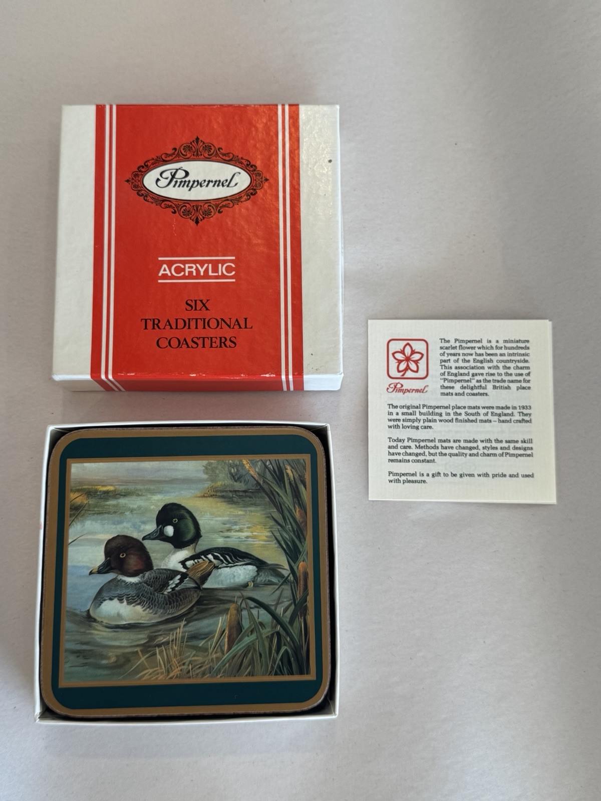Vintage Pimpernel Acrylic Coasters Set of 6 Waterfowl Mallard Duck Hunting CIB