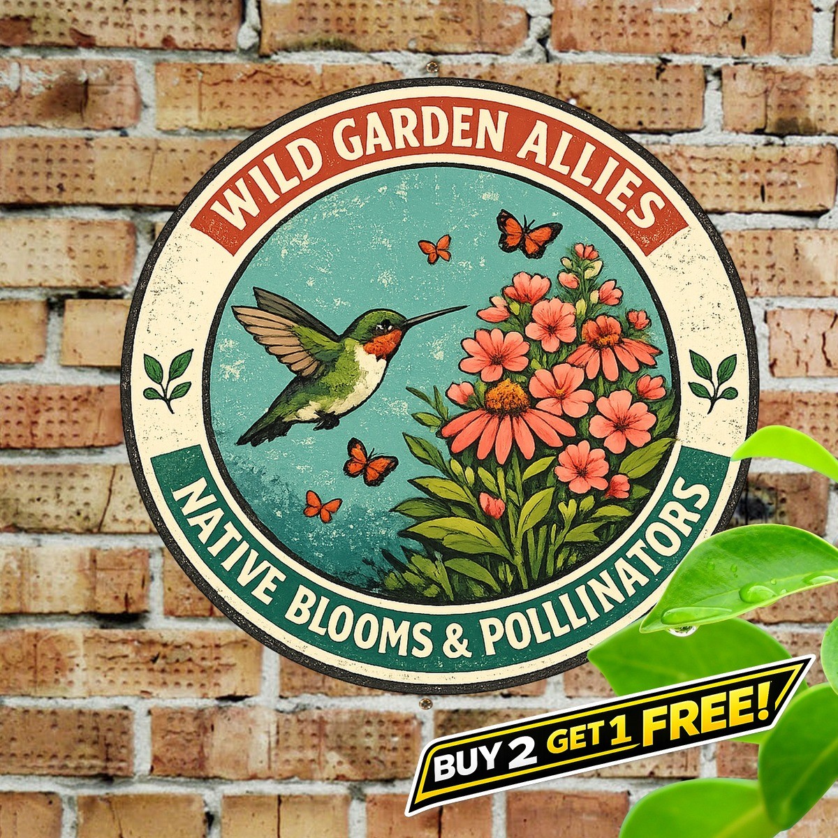 Birds Bees Butterflies Pollinator Garden Tin Sign Vintage Metal Decor 8×12