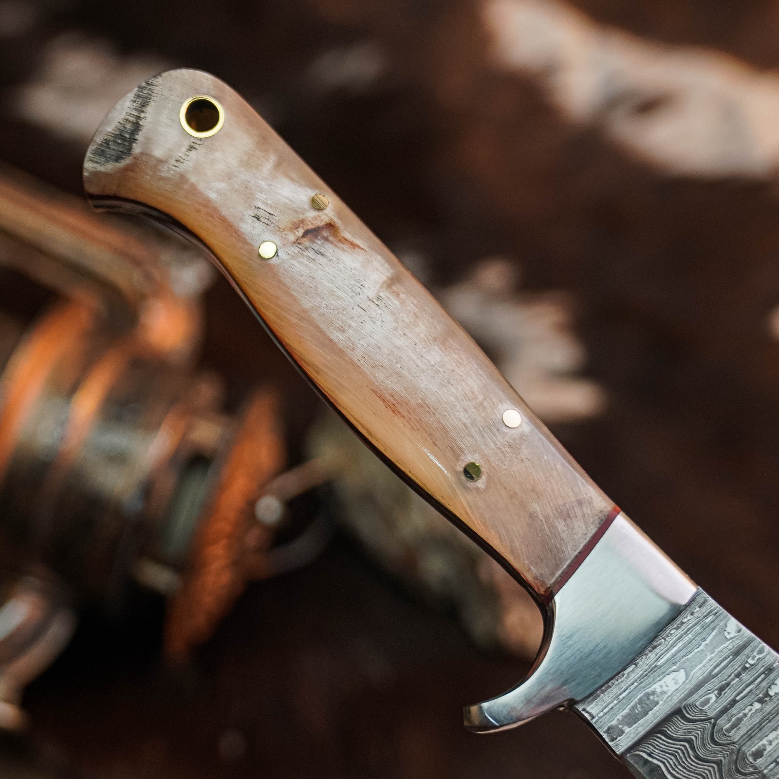 8.9″ inch Handmade Damascus Hunting Knife Full Tang Wood Handle Leather Sheath