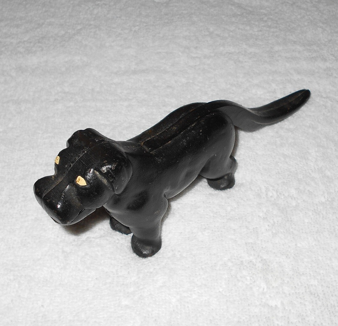 Vintage Cast Iron Dog Nutcracker Figure – Black w/ Yellow Eyes – 8 Inches – 712