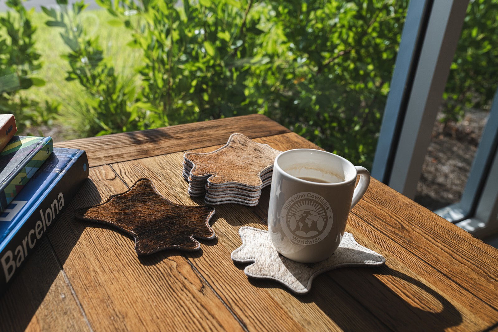 Cowhide Coaster Plain Assorted – Size 4.9 x 5.9″ – – SET OF 12