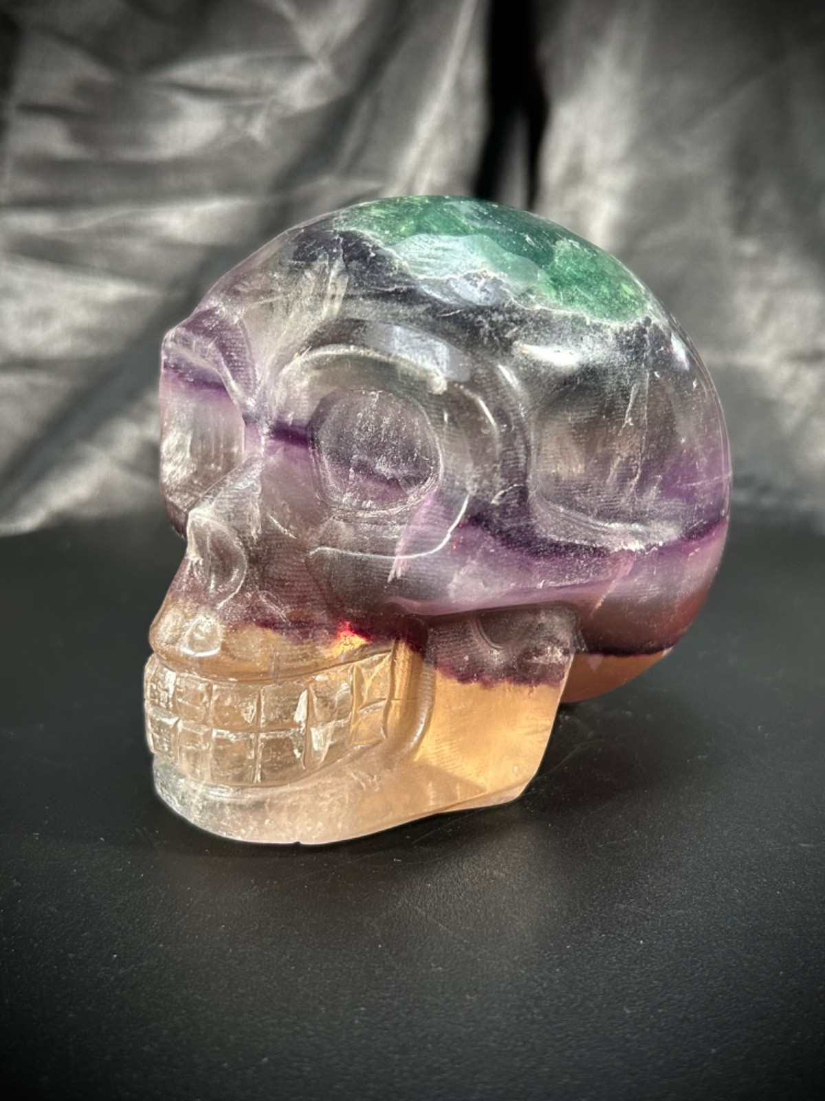 4″ Rainbow Fluorite Skull 2lb 6.7oz (1097 grams)