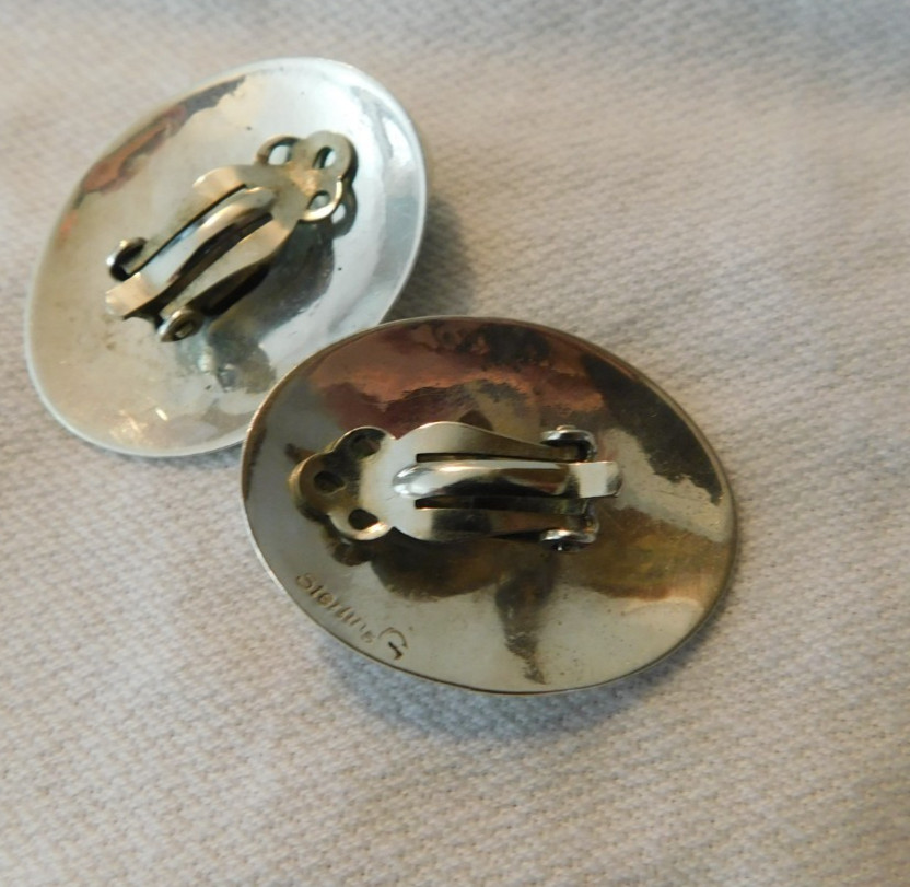 Green Gaspeite Sterling Silver Oval Clip on Earrings Native American
