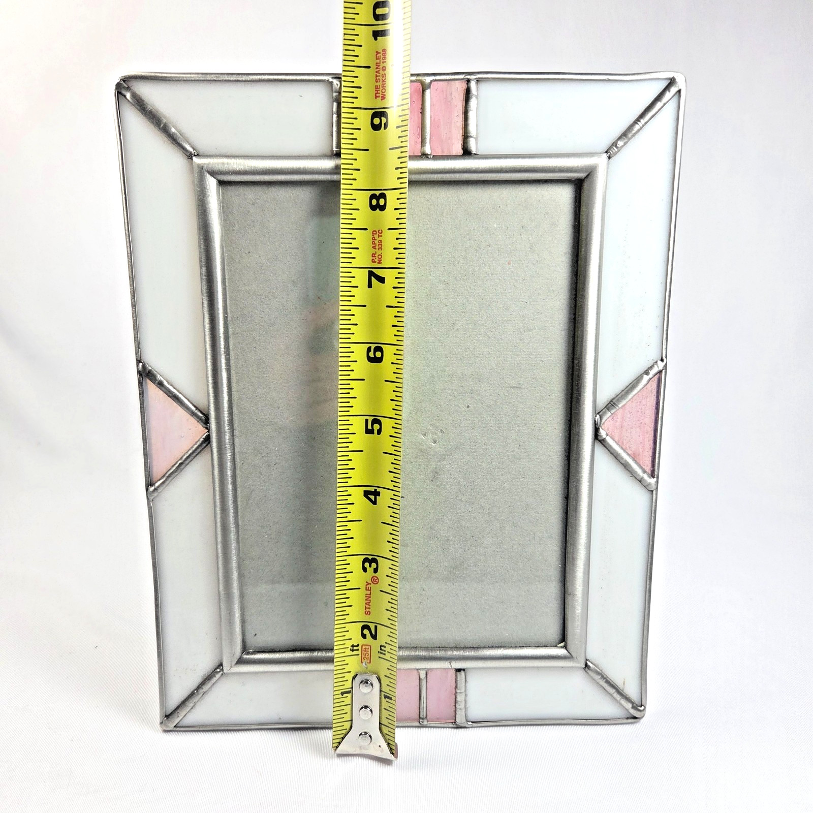 VTG Light Purple / White Slag Stained Glass Photo Frame 7.5″ x 9.5″ Fits 5″ x 7″