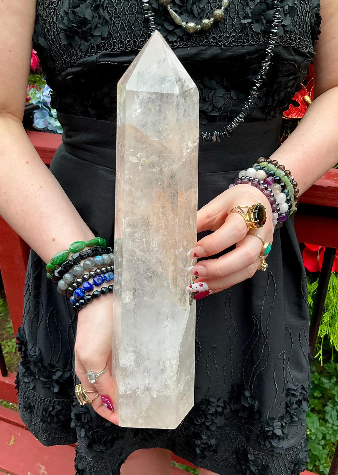Clear Quartz Crystal Generator ~ Large 6 lb. 15 oz. ~ 14″ Tall ~ Stunning Black