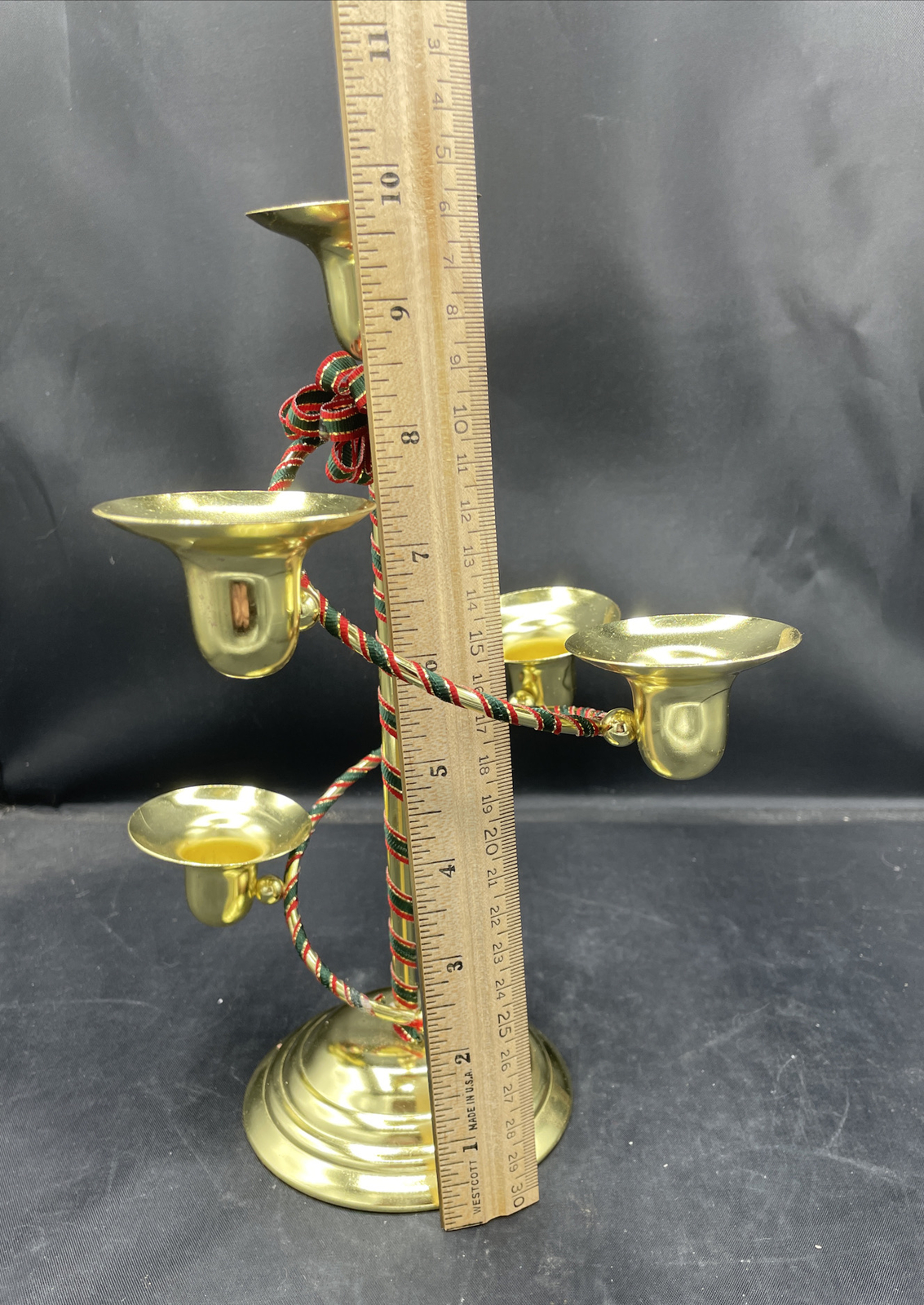 House of Lloyd 5 Candle Candlestick Holder Christmas Brass Plated Holiday Vtg