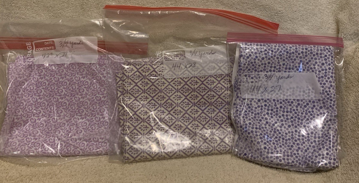 3 Pc Lot Purple & White Geo, Pebble, Leaf Cotton Fabric (Total 2.28 Yards) NEW