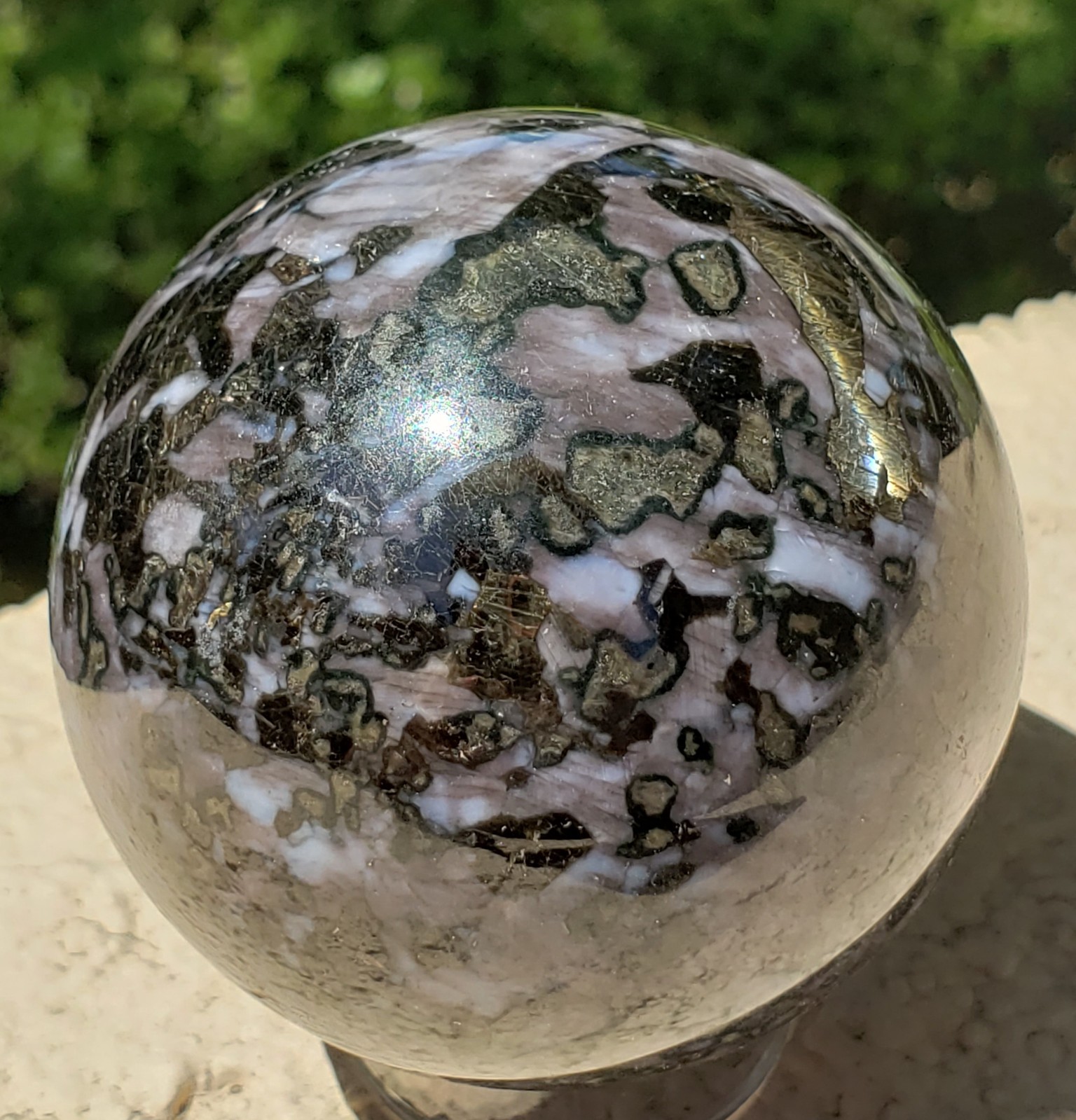 2.38″ Indigo Gabbro Mystic Merlinite Blizzard Stone Crystal Sphere, 351g or 12.4