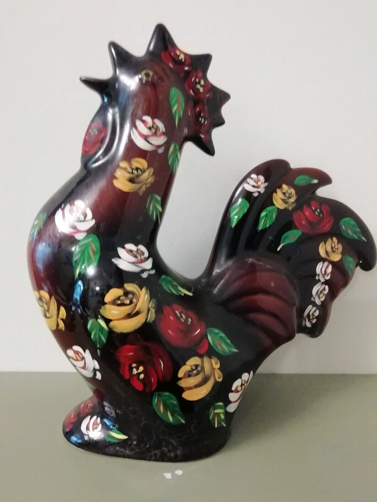 Cockerel Figurine Ceramic Hand Painted Bargeware Folk Art Pottery Ellen Levin