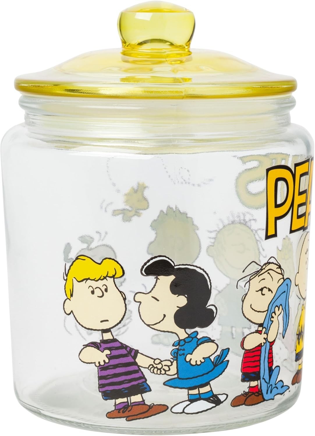 Delightful 6″ Glass Candy Jar Featuring Snoopy, Lucy & Friends – Hand Wash Only