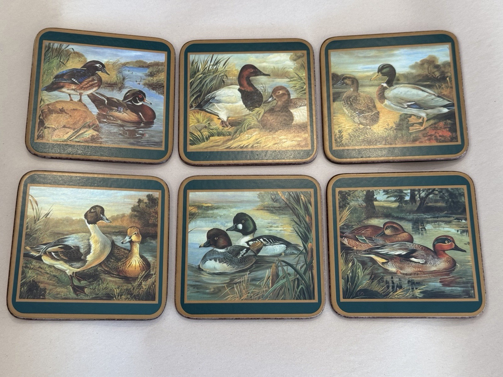 Vintage Pimpernel Acrylic Coasters Set of 6 Waterfowl Mallard Duck Hunting CIB