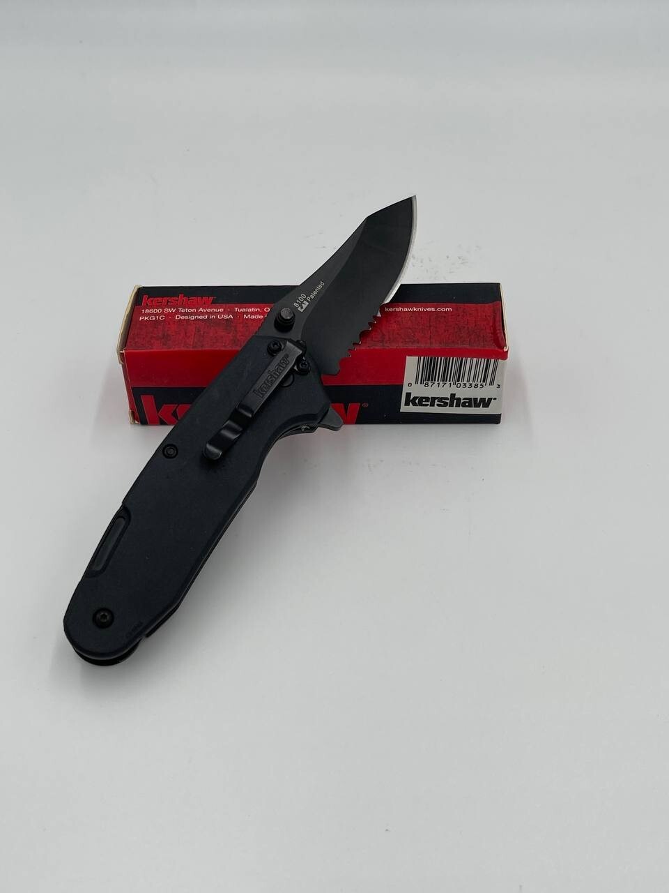 Kershaw Funxion EMT Folding 3″ Partial Serration Drop Point Steel Black