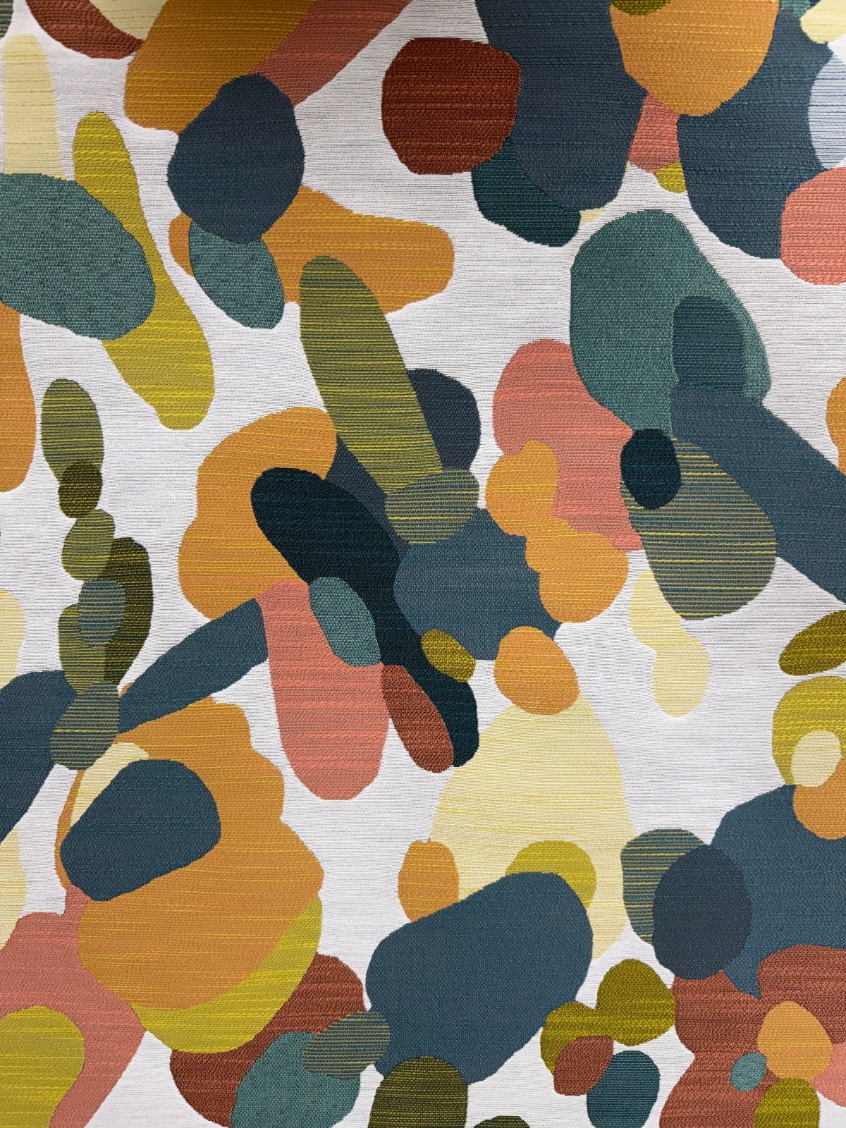 6 yd Green & Orange Large Scale Organic Geometric Performance Upholstery Fabric