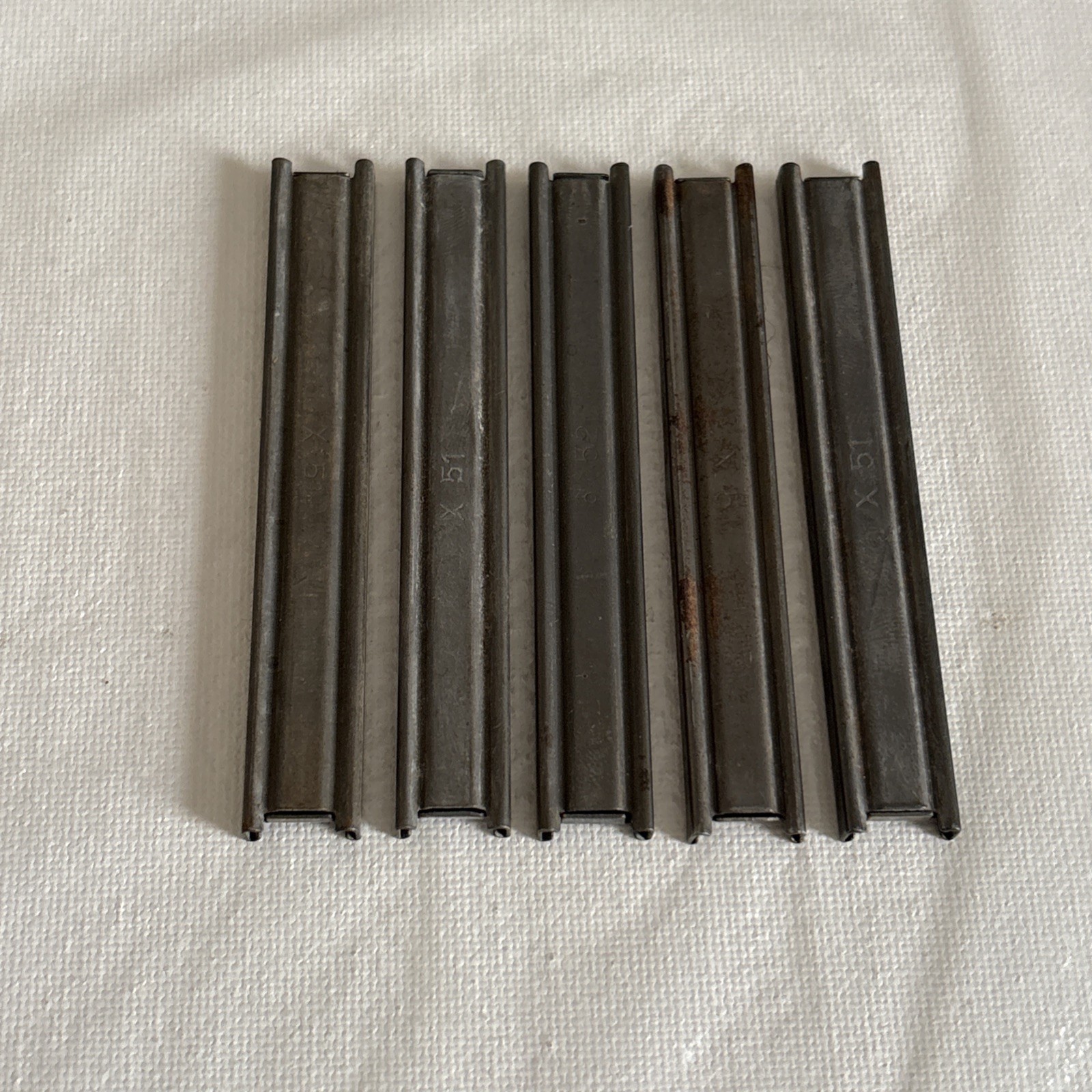 Five (5) Original Military Mauser C96 Broomhandle 8 Round Stripper Clips