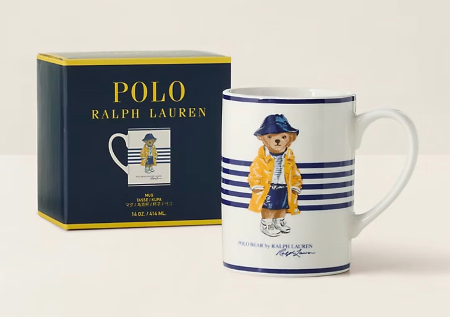 NEW Polo Ralph Lauren 14oz YELLOW RAINCOAT BEAR Porcelain Coffee Tea Mug