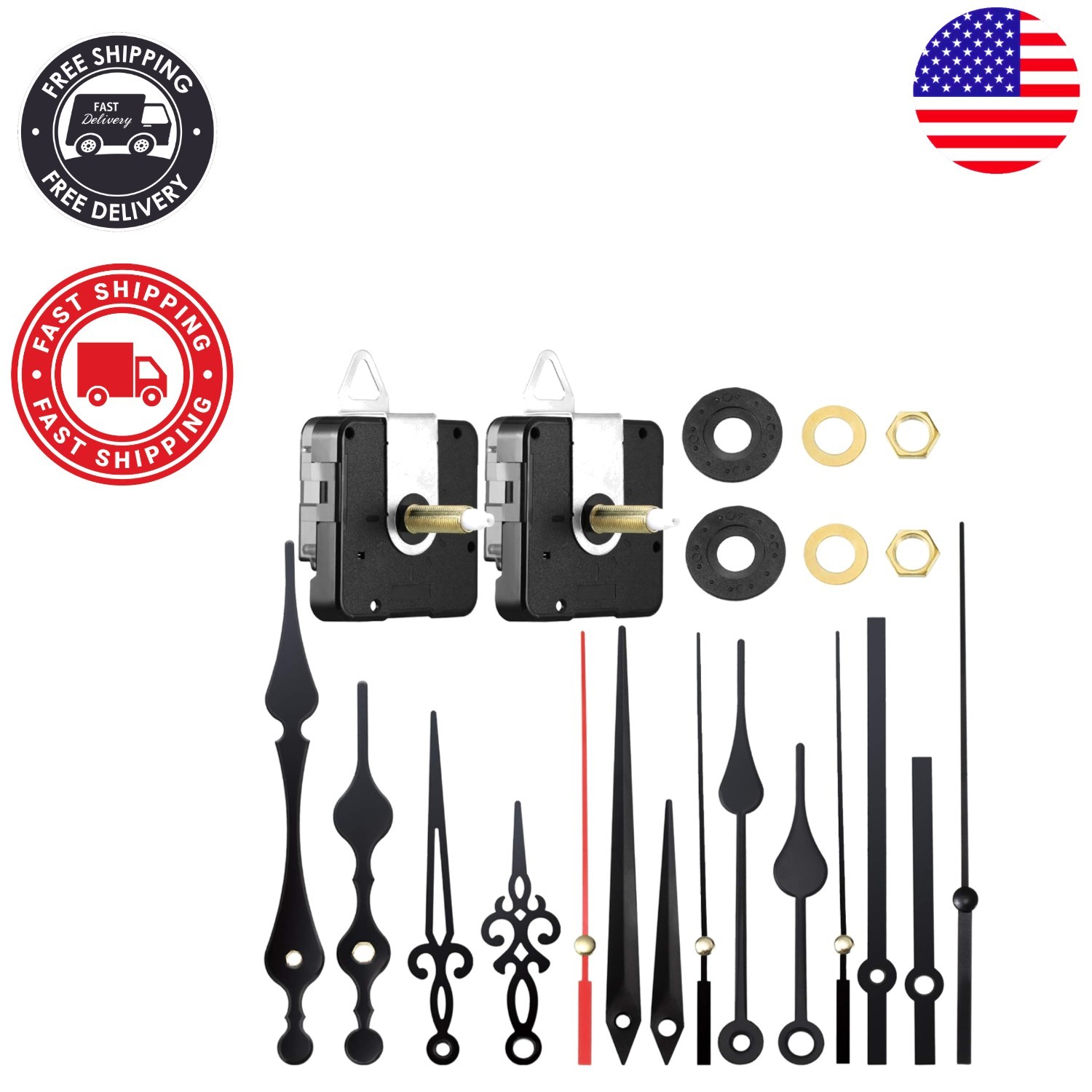 Precision Clock Movement Mechanism Set – 2 High Torque Units with Hands Included