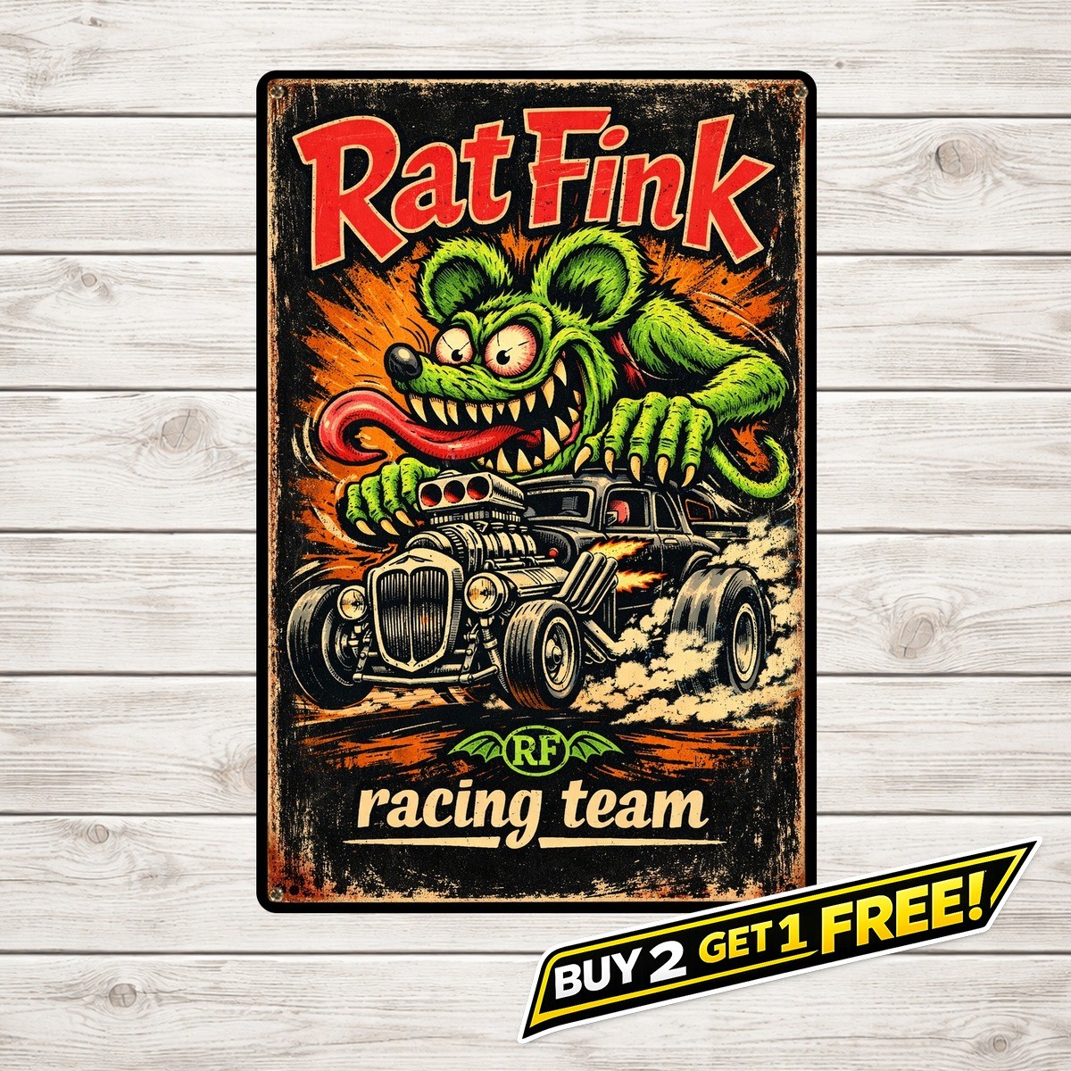 Rat Fink Racing Team 8×12 Vintage Wall Art Metal Tin Sign Garage Man Cave