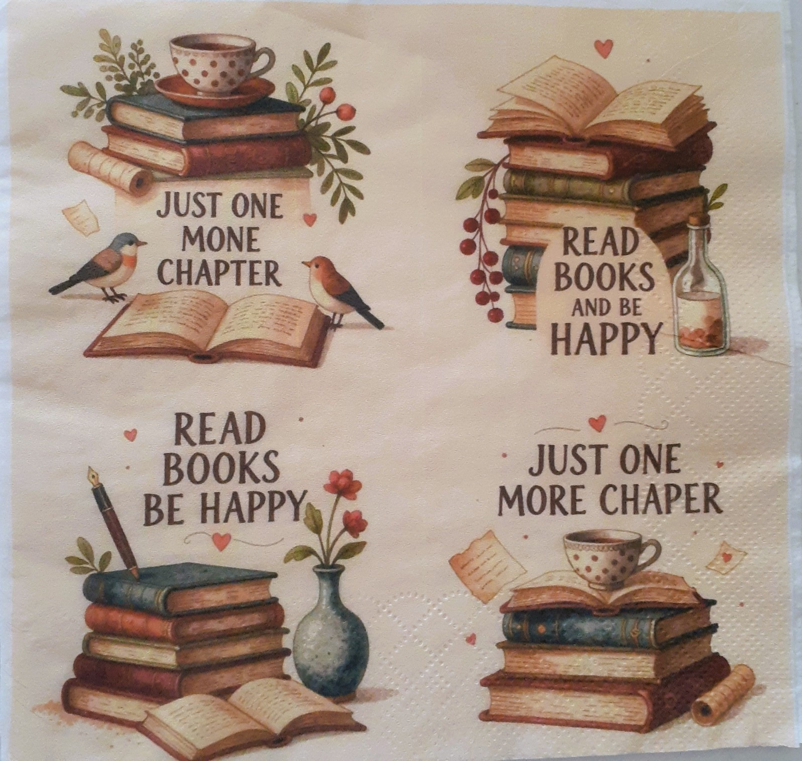 2 individual Paper Decoupage NAPKINS – BOOKS READING FOR THE BOOK LOVER 1 MOTIF